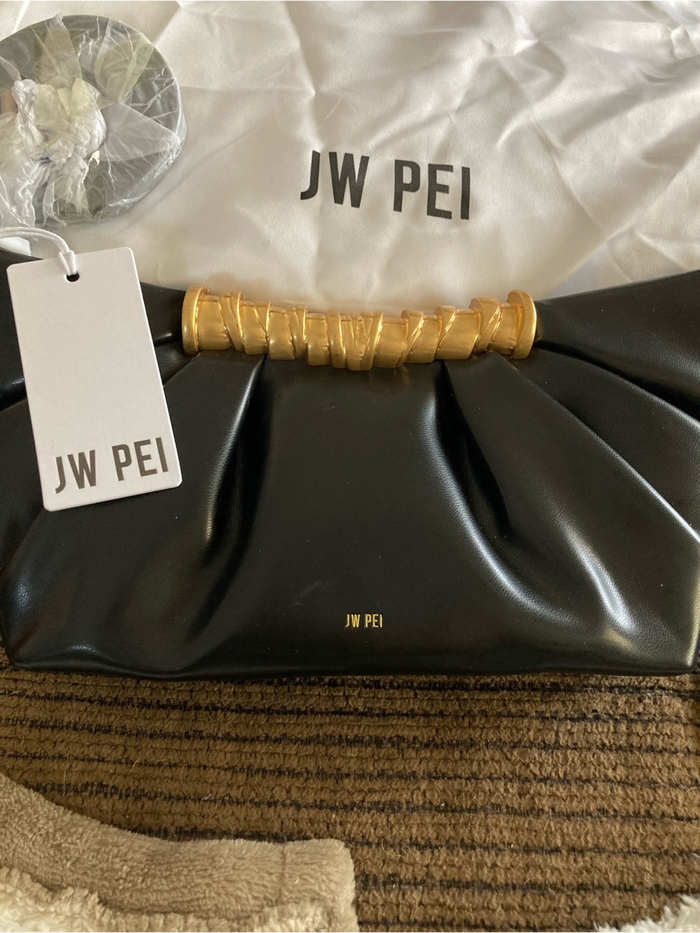 JW PEI Black Clutch with Gold Wrapped Handle Accent